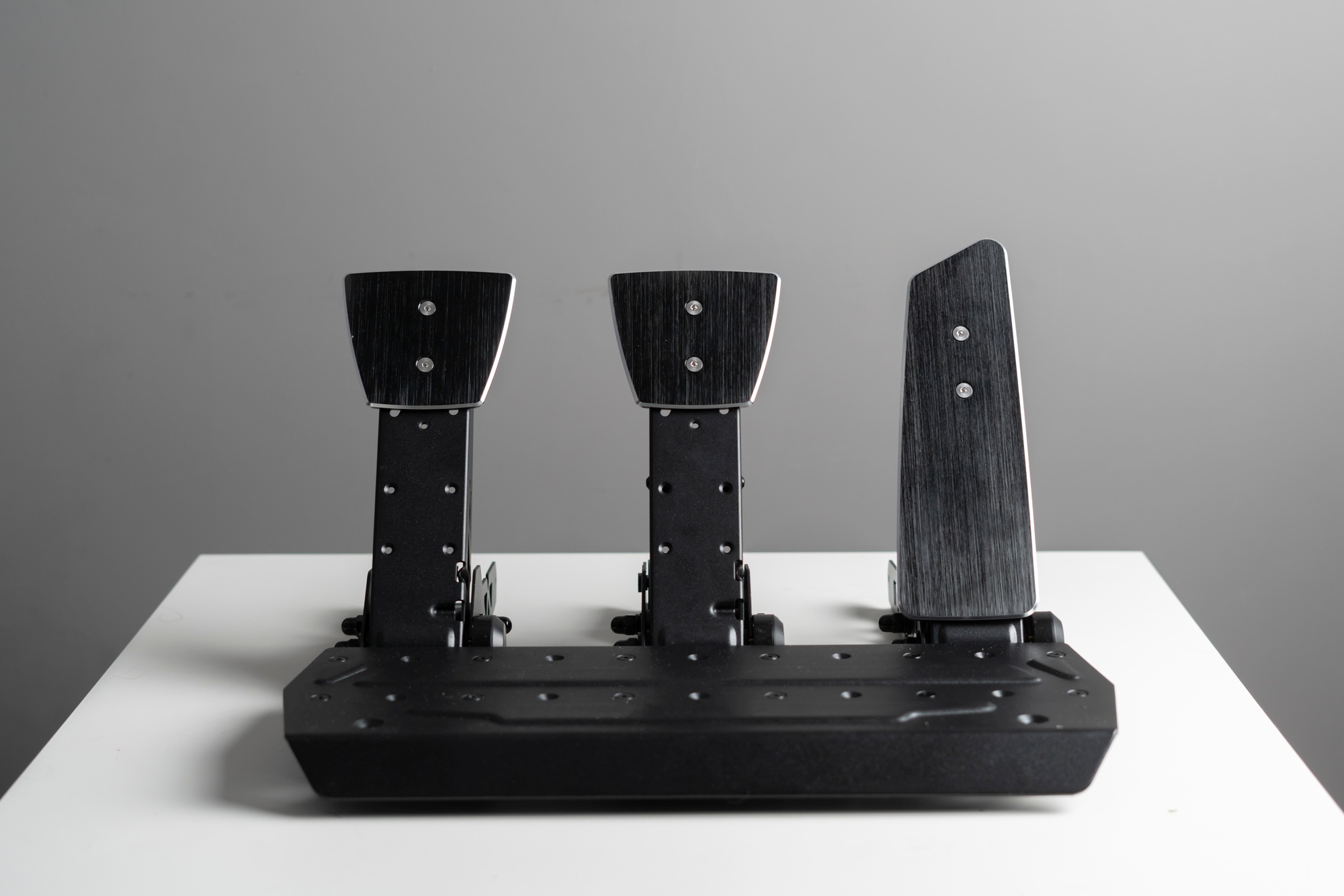 a race car black pedals, three pedals for autosport use, clutch, throttle and brake