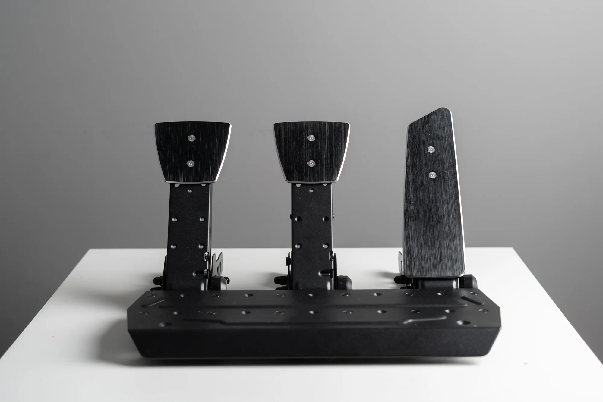a race car black pedals, three pedals for autosport use, clutch, throttle and brake